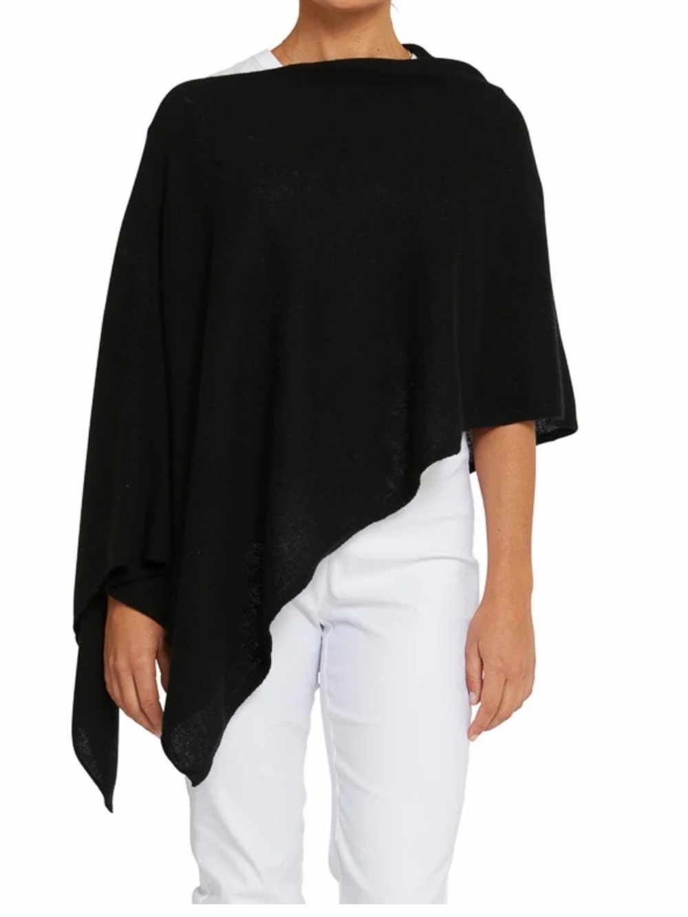 Sofia Cashmere 100% Cashmere Asymmetrical Jersey Poncho โ Black (OS)